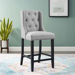 SET OF 3 Modway Baronet 26.5” Light Gray Tifted Button Bar Stools - brand new