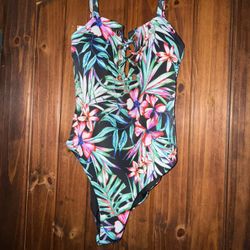 Tropical floral lace up swimsuit NWT