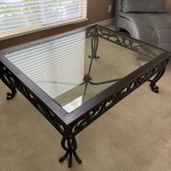Glass Top Coffee Table w/ Wrought Iron Base 