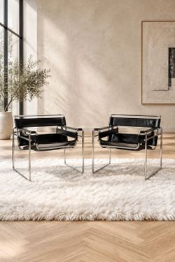 Pair of Wassily-Style Chairs Black Leather Chrome