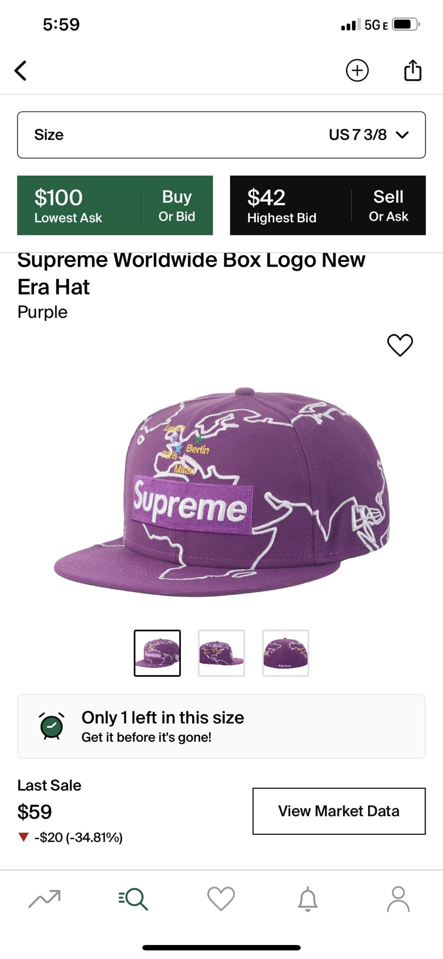 Supreme Hat Sz 1/4 Brand New 