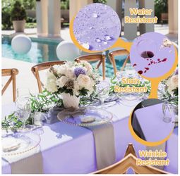 10 Pack Lavender Tablecloths 60 x 102 Inch for 6ft Rectangle Tables - 150 GSM Polyester Fabric, 15" Standard Drop, Water, Stain & Wrinkle Resistant Cl