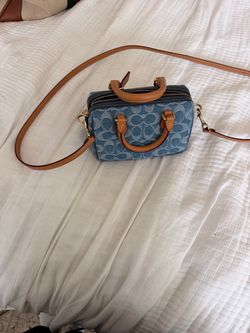 Coach Denim Signature Mini Satchel Crossbody Bag – Blue/Tan