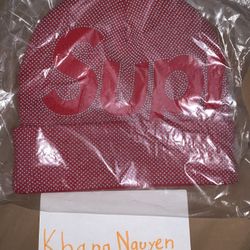 Supreme Studded Knockout Big Logo Beanie - Red
