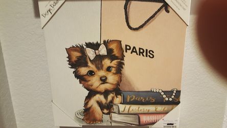 cavas painting Paris with Yorkie