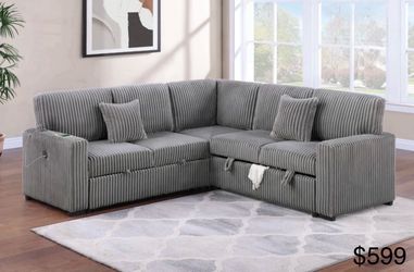 Corduroy sectional sleeper with storage