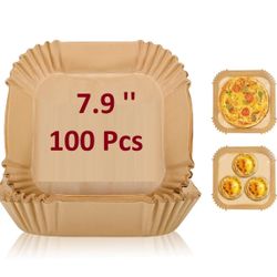 Square Air Fryer Disposable Paper Liner - 7.9 Inches 100 Pcs Square Shaped, Oil & Water Resistant Parchment Paper Liners, Fit for 5-8 QT Air Fryer, Mi