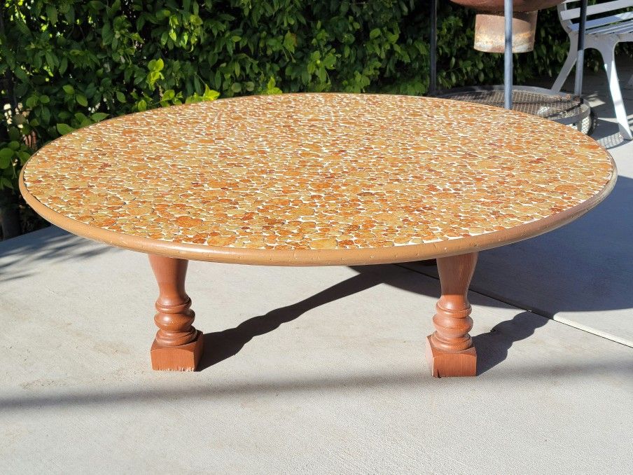 Retro Mid Century Orange Mosaic Glazed Tile Coffee Table | 60s 70s Funky coffee table