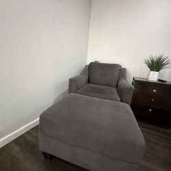 Gray Love Seat With Ottoman Foot Rest