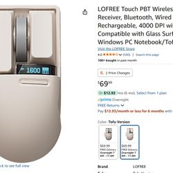 LOFREE Touch PBT Wireless Mouse With OLED Screen In Tofu White For Mac / Windows