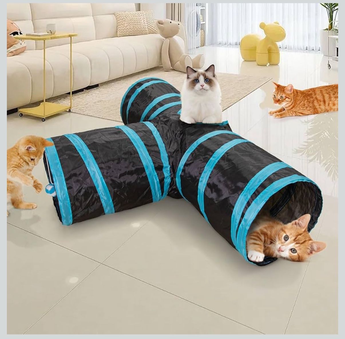 Cat Tunnel, 3 Way Cat Tunnels for Indoor Cats, Foldable Cat Tubes and Tunnels for Cats Kittens, Kitty Bored Peek Hole Toy Ball Cat, Puppy, Kitty, Kitt