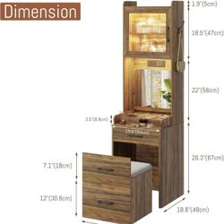 🥨70" H Vanity Desk with Mirror and Lights, Vanity Set with Hidden Stool, Drawers, Power Outlet, Makeup Dressing Table for Small Spaces, Brown