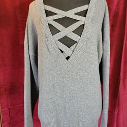 Women's Forever21 Deep V-Neck Criss-Cross Gray Sweater Size 2XL