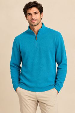 Club Room Men's Teal Blue Quarter Zip Sweater Pullover Size Large
