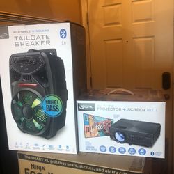 Portable Speaker, Projector And Screen Kit Bundle