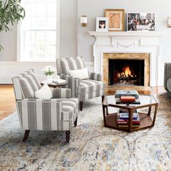 25''W Mid Century Linen Accent Chair with Arms, Gray-White (Set of 2)