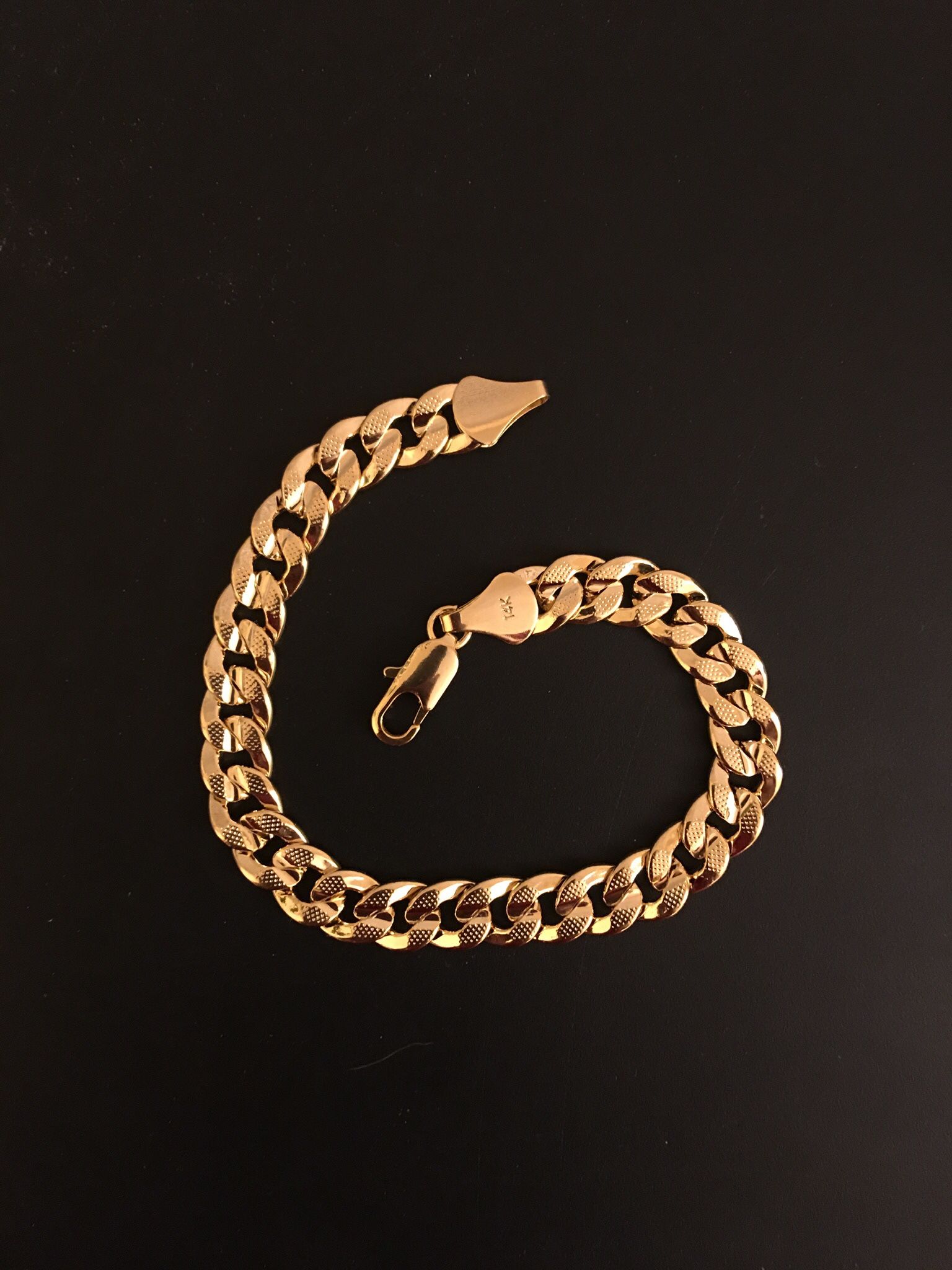 14k Gold Plated Cuban Bracelet 9" Textured