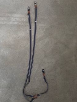 Navy Elastic Suspenders with Leather Accents
