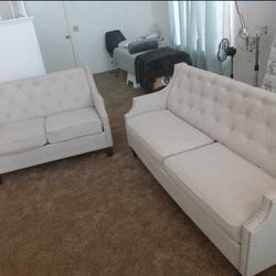 2PC BEIGE Tufted Sofa & Loveseat Set