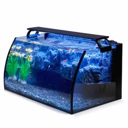 hygger Horizon 8 Gallon LED Glass Aquarium Kit for Starters with 7W Power Filter Pump, 18W Colored led Light, Wide View Curved Shape Fish Tank with Un