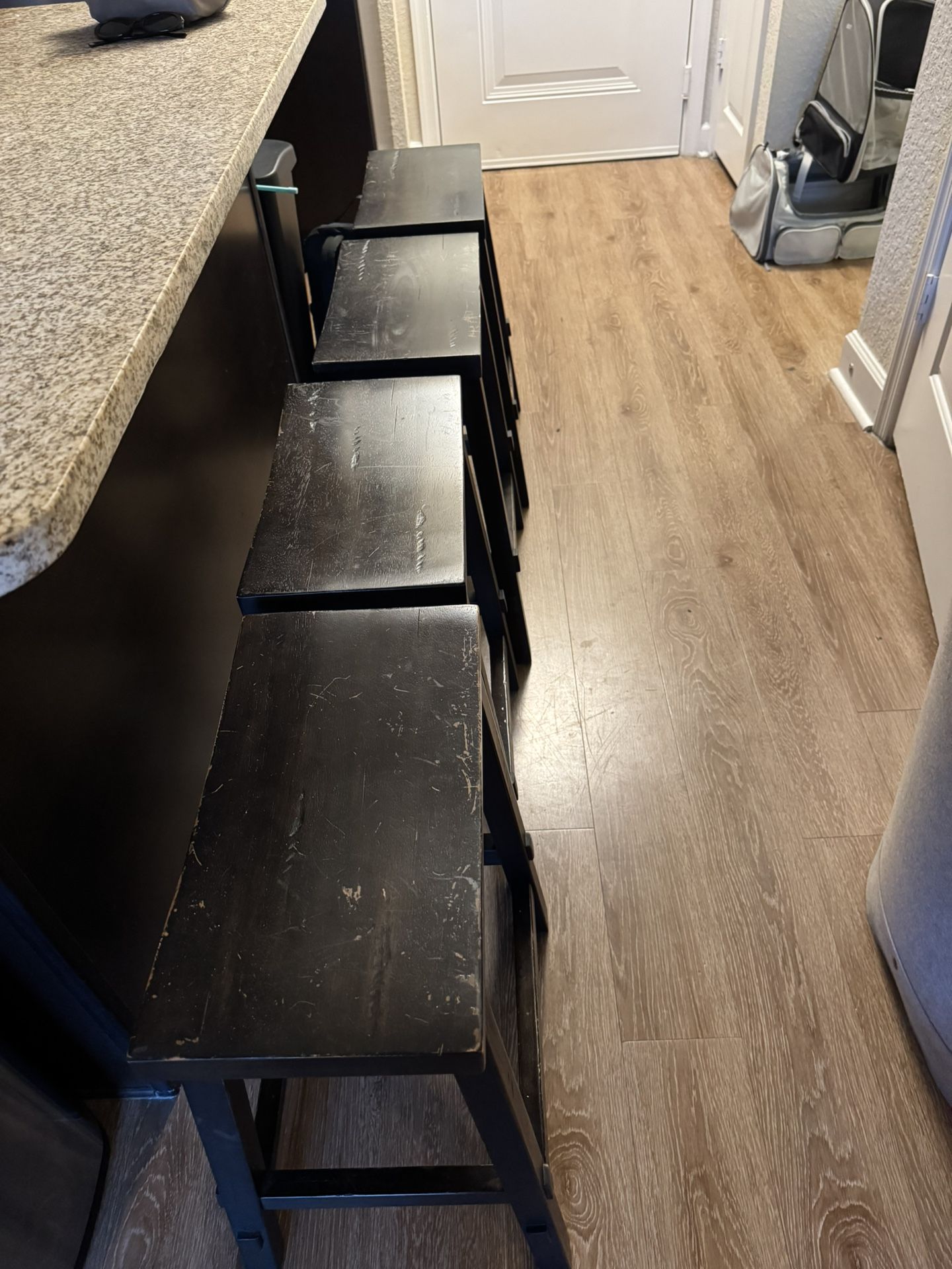 Set of 4 Black Wood Bar Stools