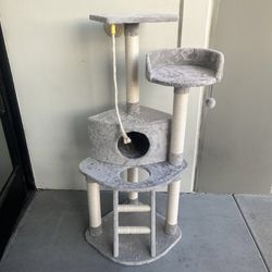 New In Box 52 Inch Tall Adult Cat Tree Kitten Scratching Play Post Pet Scratcher Gray Color Plush Bed Furniture 