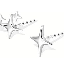 Brand New 925 Sterling Silver Stud Hypoallergenic High Polish Star Earrings (clear plastic backings) 