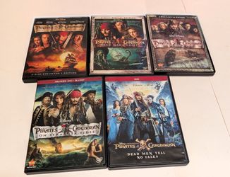 Disney's Pirates of the Caribbean movie set on DVD. Johnny Depp, Keira Knightley