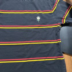 Vans Men’s Medium Striped T-Shirt Black Red Yellow Daisy Embroidered