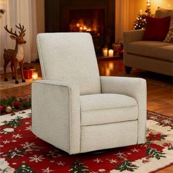Swivel Rocker Recliner Chair, Nursery Glider Recliner Manual Rocking Comfy Upholstered Fabric Reclining Single Sofa for Nursery Bedroom Living Room