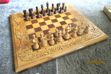 Antique Chess Set shipped from Ukraine, hand carved board.