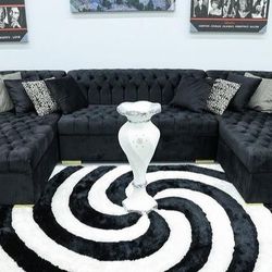 Black Velvet Double Chaise Sectional,seccional,couch/Delivery Available/ Financing Options/