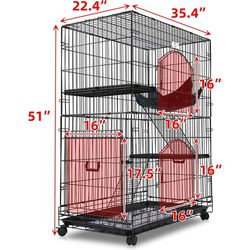 36" Large Cat Ferret Cage With Hammock And Wheels 