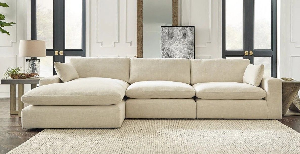 New Ashley Elyza Linen 3-Piece LAF Chaise Sectional