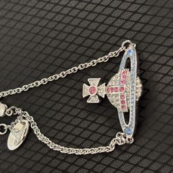 Vivienne Westwood Blue And Pink Crystal Orb Bracelet