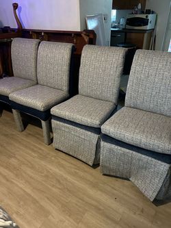 4 Upholstered Dining Chairs with Textured Black and White Woven Fabric
