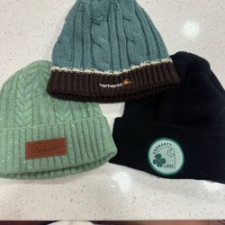 Lot Of 3 Carhartt Beanies Newark Cable Knit Patch Shamrock Lined Logo EUC