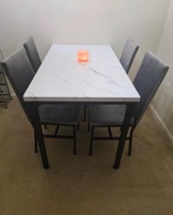 Dining set with 4 chairs white gray [NEW]