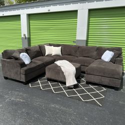 Dark Gray Sectional Couch & Ottoman - Delivery Available 🚚