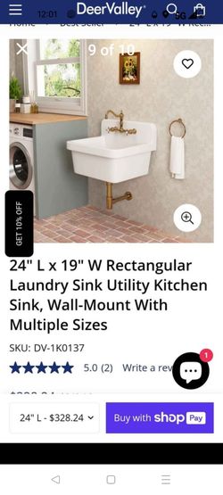 DeerValley 24"×19 Vitreous China Wall Mount Utility Sink Farm Style High Back Laundry Sink