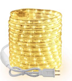 18ft Warm White Rope Lights, LED Rope Lights Waterproof, 120V Plugin White Christmas Light Connectable with Clear PVC Tube, Indoor/Outdoor Decorative 