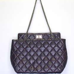 Authentic CHANEL Reissue 2.55 Shopping Tote Aged Quilted Calfskin Eggplant Bag