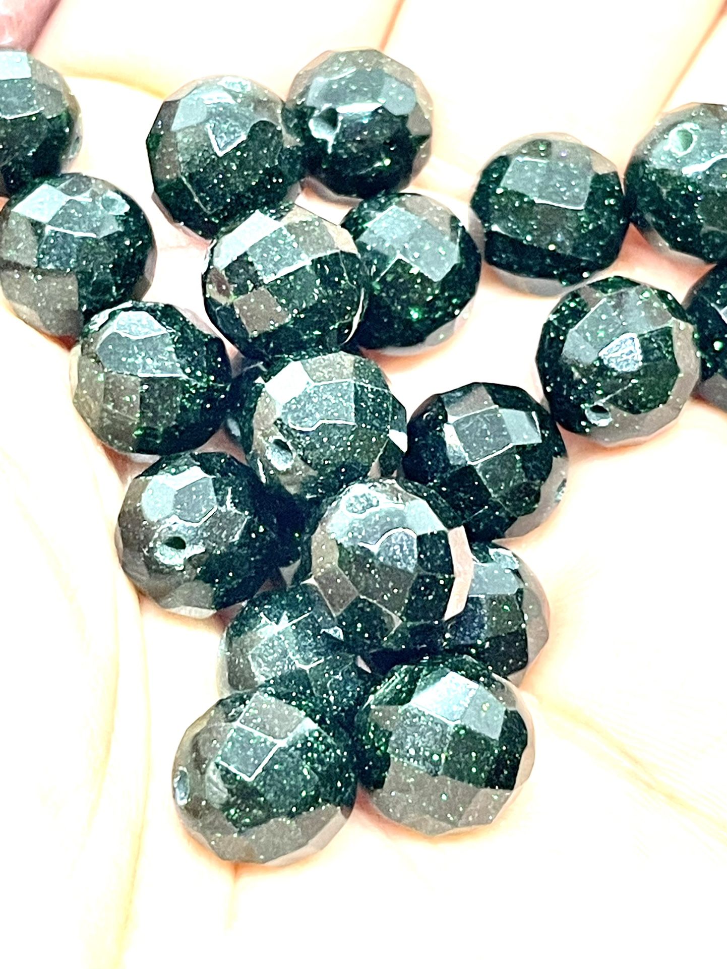 Lot Of 15 Green Goldstone Beads