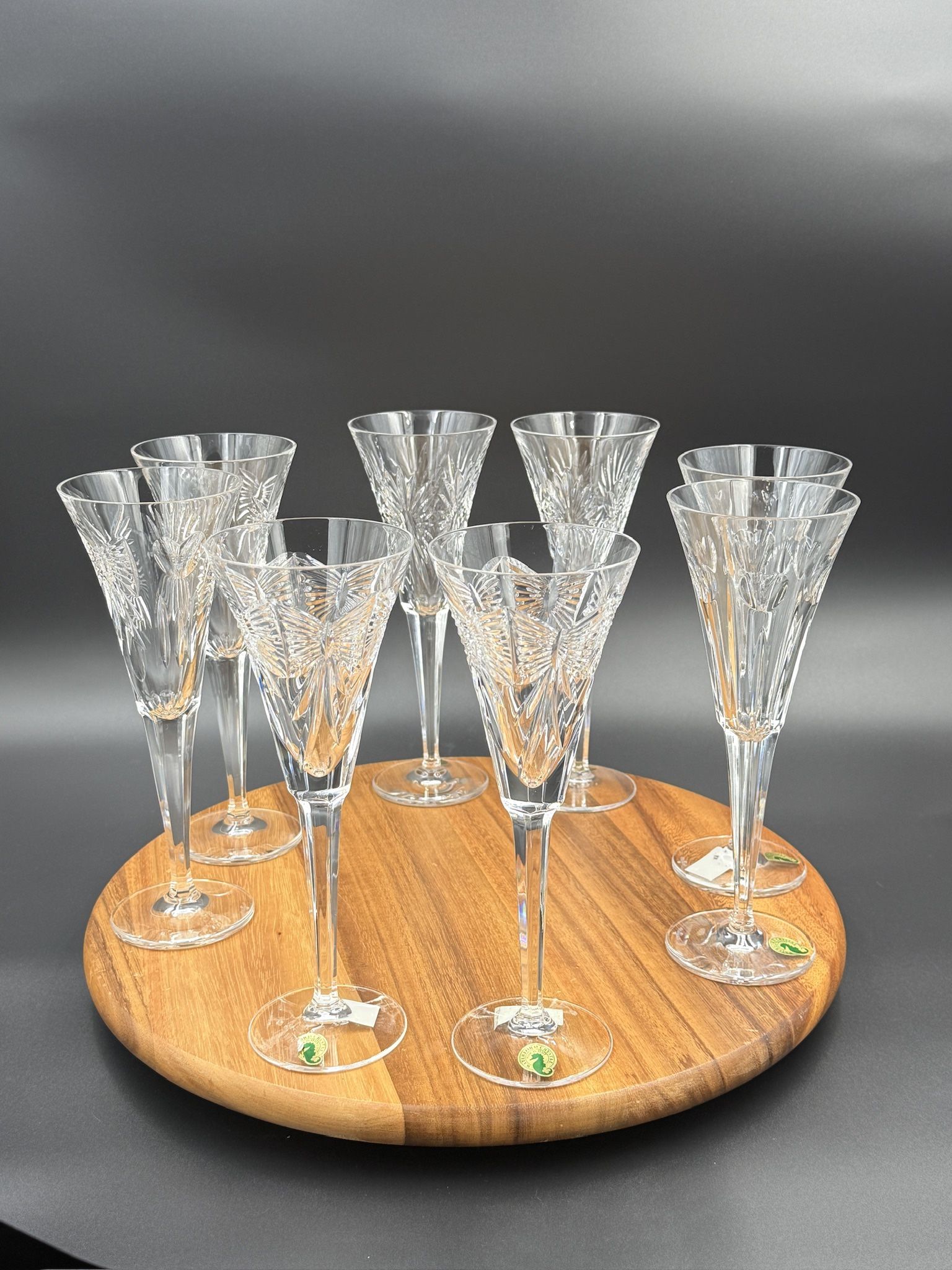 8 Waterford Crystal Lead Millennium Fluted Champagne Glasses 4 Designs Set 8 wedding 90