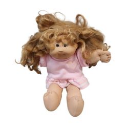 Vtg 1983 Cabbage Patch Doll Red Cornsilk Hair Brown Eyes One Tooth Pink Dress