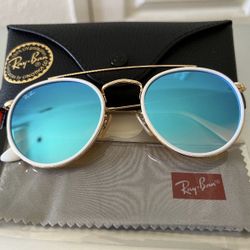 Ray-Ban Round Double Bridge Gold Frame / Gradient Blue RB3647 Sunglasses