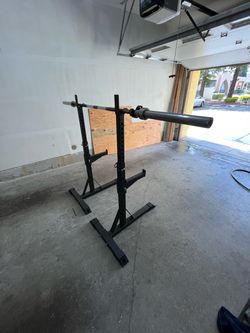 Portable Squat and Bench Rack 2 Piece and Barbell