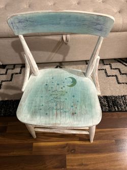 Painted Wood Kids Chair Moon and Stars