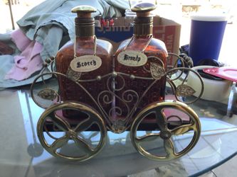 Scotch and Brandy bottles with wagon