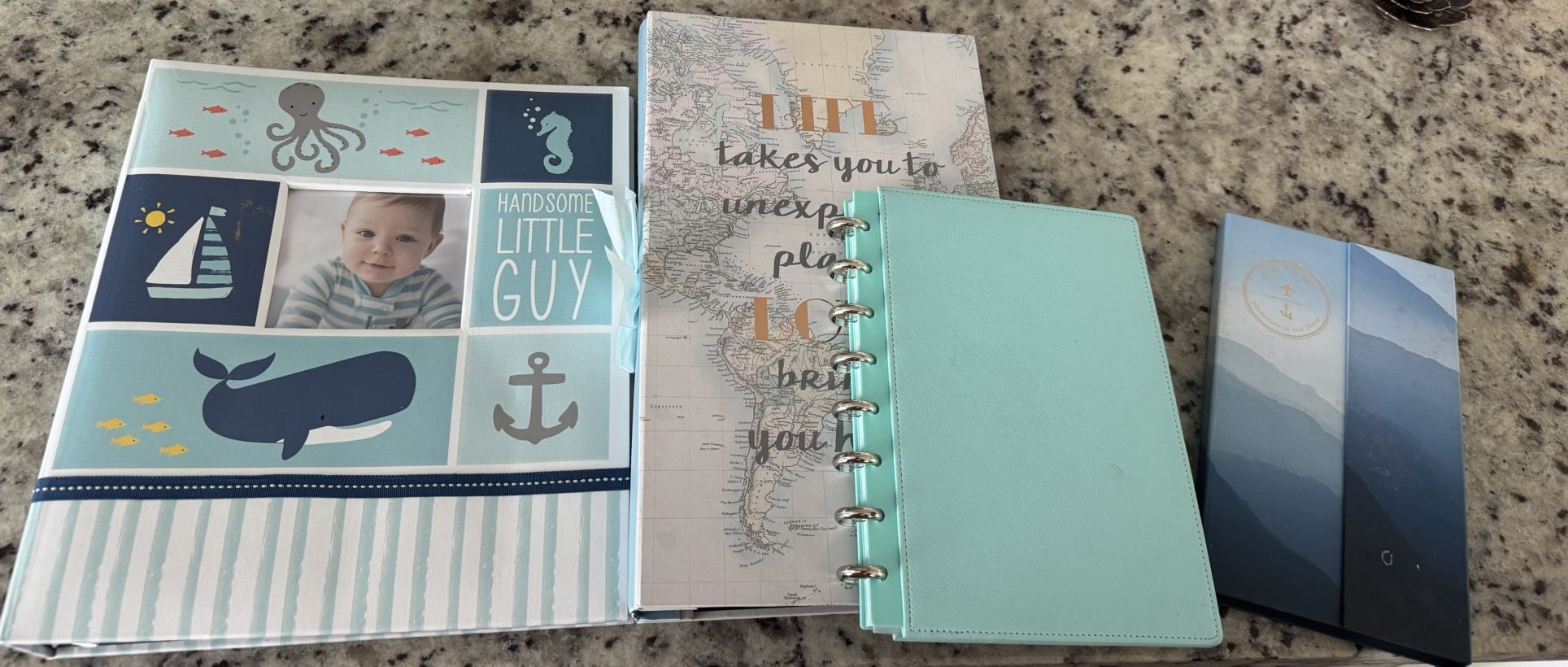 Bundle Of 4: Memory Book/photo Album, Travel Themed Photo Album, Teal Dis bound Notebook, Seize The Day Planner